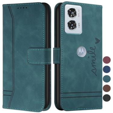 Imagem de COTDINFOR Capa para Moto Edge 50 Fusion, capa carteira para Moto Edge 50 Fusion com suporte para cartão, capa flip de couro com suporte magnético à prova de choque para Moto Edge 50 Fusion Smile verde