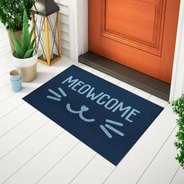 Imagem de Tapete Para Porta Divertido Capacho Estampado Meowcome - Fundo Azul Ca334