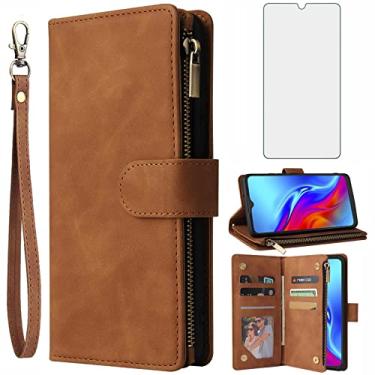 Imagem de Asuwish Capa carteira compatível com TCL 20E 20Y TLC 6125F e protetor de tela de vidro temperado, capa flip de couro, suporte de cartão, acessórios de celular, capas de telefone para Alcatel 1S