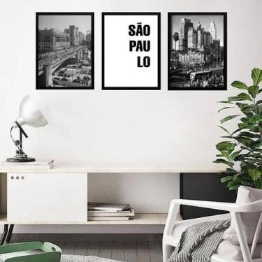 Imagem de Kit 3 Quadros Fotografias Antigas São Paulo 45X34Cm - Quadros On-Line