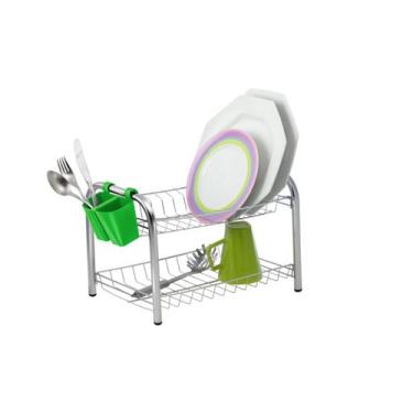 Imagem de Escorredor de Louça Duplo 12 Pratos Desmontável Porta Talher Plástico 