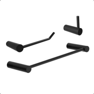 Imagem de Kit de Acessórios para Banheiro Modelo Orion Preto Fosco 3 Peças Grego