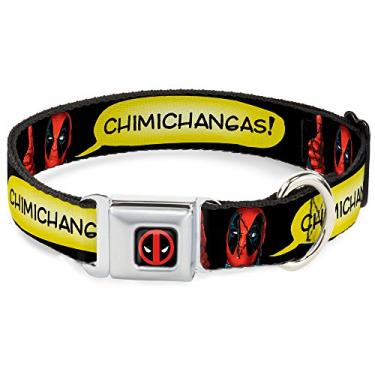 Imagem de Buckle-Down Coleira para cães com fivela de cinto de segurança – Deadpool Polegares Up-Up Posose Chimicangas – 3,8 cm de largura – Serve para pescoço de 45,7 a 81,2 cm – Grande