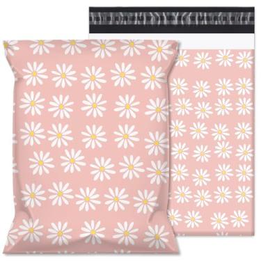 Imagem de Whaline 100 pçs Poly Mailer 10 x 33 polegadas Daisy Mailing Bags Pink Flower Entregar Envelopes Impermeáveis Sacos de Embalagem de Plástico para Pequenas Empresas