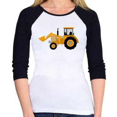 Imagem de Baby Look Raglan Trator Pá Carregadeira Amarelo Manga 3/4 - Foca na Mo
