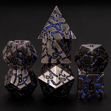 Imagem de Maywin Metal Dice Set D&D,Crack Metallic DND Dice Set with Box, Metal Glitter RPG Dice for Dungeons and Dragons Table Game(Antique Silver Violet)