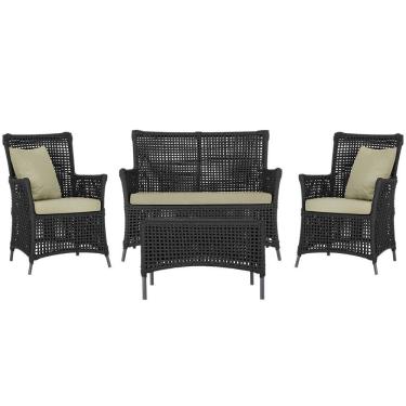 Imagem de Jogo Sofá E 2 Poltronas E Mesa Igapó Preta E7 Trama Original Preto