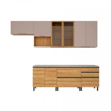 Imagem de Cozinha Cristal 10 Portas 3 Gavetas 5 Prateleiras Bartira Lâmina Mel-nude