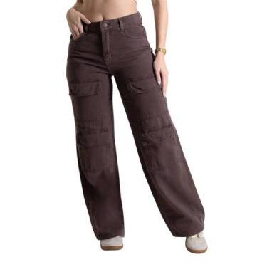 Imagem de Calça Sarja Sawary Wide Leg - 280389 Marrom, Marrom, 36