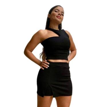 Imagem de Conjunto Feminino Cropped Sem Bojo com Recorte + Short Saia - Penelópe