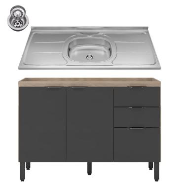 Imagem de Balcão Firenze com Pia e Cuba GhelPlus 120cm 02 Portas 02 Gavetas Avena Touch Grafito Demóbile