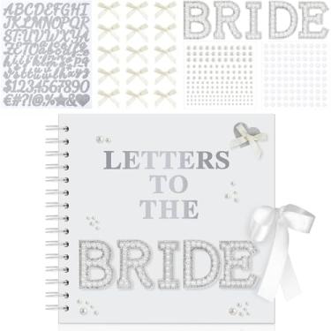Imagem de Fuyoooo Livro de recortes de 20 x 20 cm Letras para a Noiva Livro de Memórias de Casamento DIY Papel em Branco Álbum de Fotos Placa de Livro de Visitas com Adesivos de Pérola, Letras Metálicas e Laços