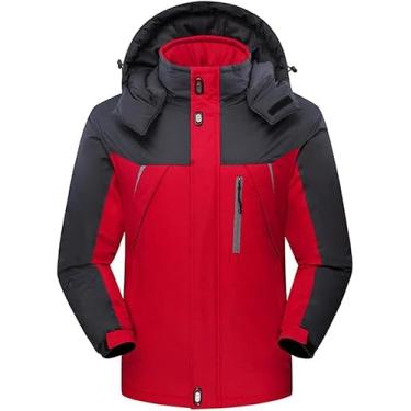Imagem de Jaquetas De Inverno Masculinas Engrossar Patchwork Outwear Velo Com Capuz Térmico Quente Parkas, Red, 3XL
