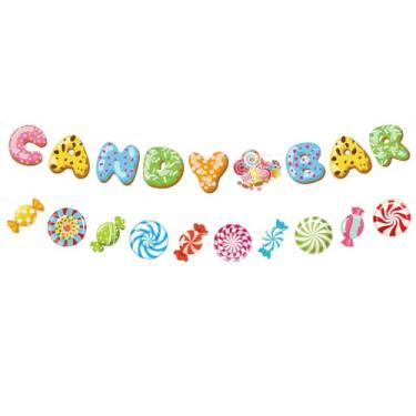 Imagem de Pre-strung Candy Bar Banner Candyland Party Decorations Candy Themed Party Decorations Candyland Party Banners for Shop Baby Shower Home Birthday Wedding Engagement Party