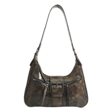 Imagem de GJHFCXSO Mulheres Mini Bolsa de Ombro PU Couro Crossbody Pequeno Tote Retro Underarm Hobo Bags com Correia Destacável,Brown