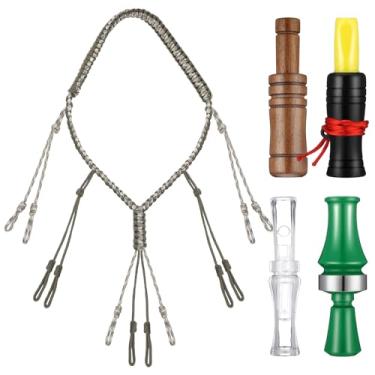 Imagem de WinnerWhy Pacote com 5 conjuntos de corda e cordão de pato selvagem para caça, equipamento de predador ao ar livre para faisão 4 chamadas de pato com som realista com 1 colar trançado à mão voz som