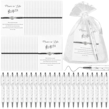 Imagem de 72 conjuntos de canetas esferográficas pretas para presente de música para mulheres e homens, com sacos de organza, cartões de informação, presentes temáticos para amantes de música, coro, professor