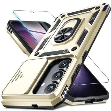 Imagem de Janmitta Compatível com Samsung Galaxy S25 FE Capa de lente de câmera deslizante embutida + protetor de tela + suporte de anel de dedo, capa de telefone de corpo inteiro resistente à prova de choque