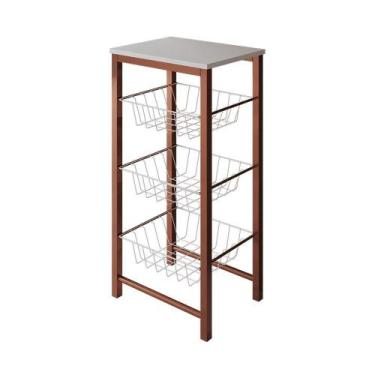 Imagem de Fruteira De Chão Cozinha Montada Aço Cobre Cesto Branco Tampo Branco R