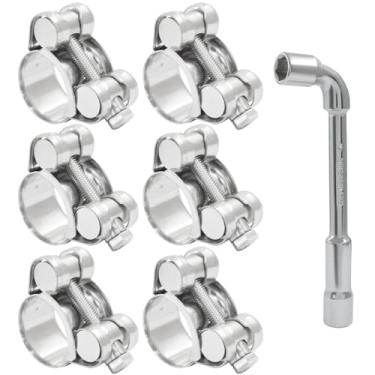 Imagem de PHITUODA 6 peças 20-22 mm (0,78-0,86") 304 braçadeira de mangueira de parafuso em T de aço inoxidável, braçadeiras de tubulação turbo de radiador ajustáveis resistentes para automóveis/mecânicos