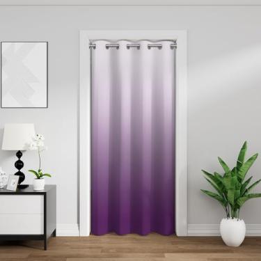 Imagem de Cortina de porta roxa ombré para porta privacidade lavanda gradiente cor moderna abstrata simples cortina de armário com isolamento térmico para cozinha, pátio, janela de porta de vidro deslizante 106