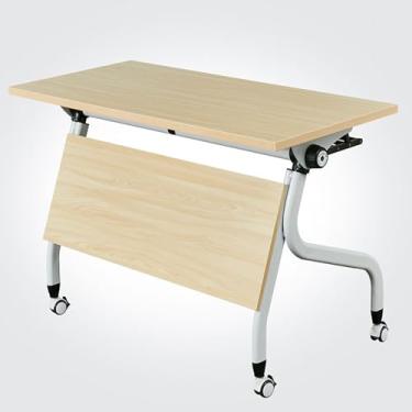 Imagem de Mesa de conferência, mesa de treinamento móvel dobrável de seminário retangular moderna, mesa de reunião estreita com modéstia e rodas de bloqueio para escritório em casa, sala de reunião, sala de