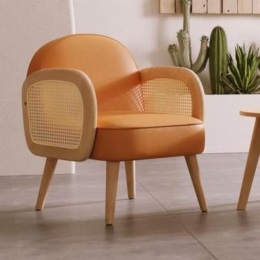 Imagem de UISLA Sofá individual de madeira maciça com apoio de braço de vime, sala de estar, recepção moderna de coleira, assento de almofada de esponja