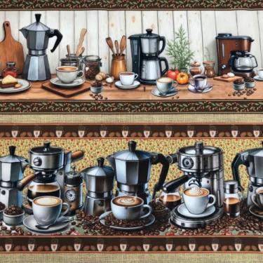 Imagem de Barrados Tricoline Digital 100% Algodão Cafeteria 0,55 x 1,50