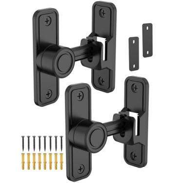 Imagem de Fechadura de porta de celeiro de ângulo reto de 90 graus, trava de porta deslizante antifurto para cerca de madeira, jardim, banheiro, janela de garagem ao ar livre, inclui parafuso (preto - pacote
