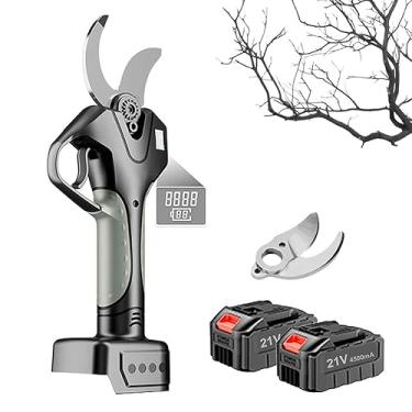 Imagem de Tesouras de poda elétricas para podadores sem fio, aparador de tesouras de jardim de 45 mm com 2 baterias e 1 carregador, tesoura de ramo profissional para pomar de arbustos de sebes A