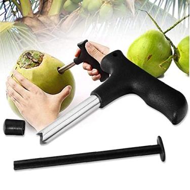Imagem de Abridor de coco, abridor de coco, abridor de casca de coco de aço inoxidável, faca de coco antiderrapante, perfurador verde coco, 2 peças