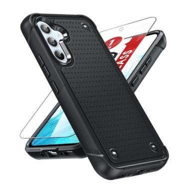 Imagem de LeYi Capa para celular Samsung-Galaxy-A54: com protetor de tela Galss, capa protetora de camada dupla resistente à prova de choque de policarbonato rígido texturizado e capa macia para Galaxy A 54