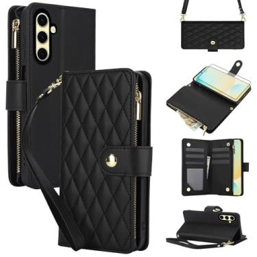 Imagem de Asuwish Capa de celular para Samsung Galaxy S24 FE 5G com protetor de tela de vidro temperado e carteira com zíper, compartimento para cartão, suporte flip, acessórios para celular de dinheiro S 24 EF