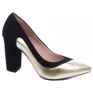 Imagem de Sapato Scarpin - Torricella, Nobuck preto, Metalizado ouro light, 36