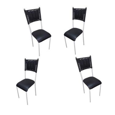 Imagem de Kit 4 Cadeiras Jantar Moderna Para Cozinha Em Aço Junco Luxo