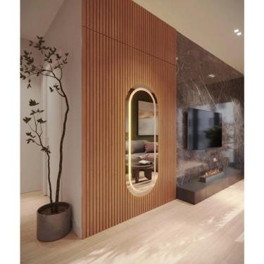 Imagem de Espelho Oval Corpo Inteiro 170cm x 70cm Polido LED Jateado Luz Branca Ou Amarela Sala Quarto Banheiro Quente