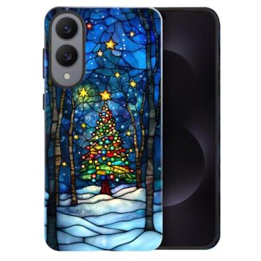 Imagem de heindiy Compatível com Samsung Galaxy S25 Edge, capa brilhante, proteção total, à prova de choque, anti-arranhões, capa de TPU, capas para homem, mulher, árvore de Natal, noite de neve