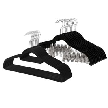 Imagem de Kit 20 Cabides de Veludo Preto com e sem Presilhas Organização e Elegância no Guarda-Roupa