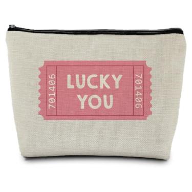 Imagem de ignytiger Bolsa de maquiagem Lucky You, suprimentos para presentes de jogos de azar, bolsas de cosméticos para mulheres, rosa preppy feminino, bilhete retrô Lucky You, Natal, Ação de Graças