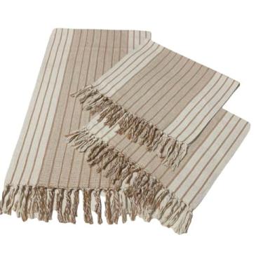 Imagem de Tapete de Cozinha, Passadeira Estilo com Franjas Kit Passadeira para Cozinha de Tear 3 Peças，Elegante e Refinado(Bege listrado)