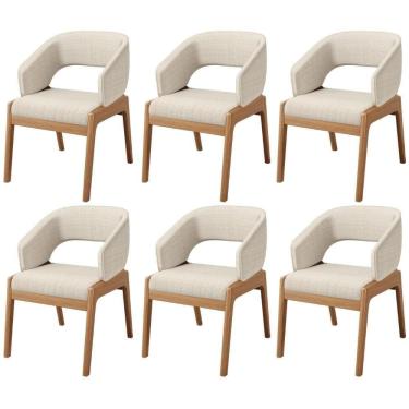 Imagem de Kit 06 Cadeiras De Jantar E Estar Living Estofada Lince L02 Linho Palha - Lyam Decor