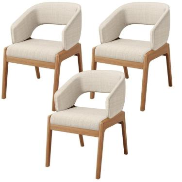 Imagem de Kit 03 Cadeiras De Jantar E Estar Living Estofada Lince L02 Linho Palha - Lyam Decor