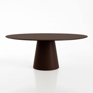 Imagem de Mesa De Jantar Cone Oval 180x100 Cm Laca Marrom Cacau Com Vidro