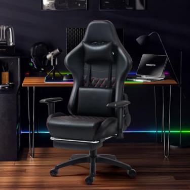 Imagem de HGTRH Cadeira para jogos grande e alta, cadeira ergonômica para computador com apoio para os pés e suporte lombar de massagem, encosto alto, confortável, para adultos, 159 kg, couro sintético para