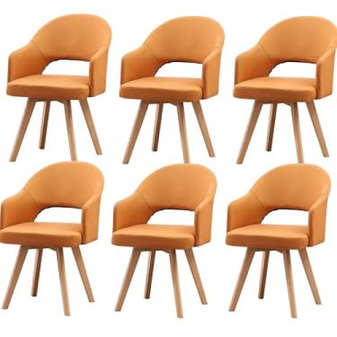 Imagem de HGTRH Cadeiras de jantar giratórias modernas, cadeiras de jantar de meados do século com apoio de braço e pernas de madeira maciça preta para casa, escritório, cozinha, C, 6 peças