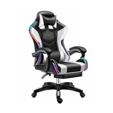 Imagem de HGTRH Cadeira de jogos, cadeira ergonômica para computador com massagem lombar e calor, cadeira de videogame com rodízios silenciosos, encosto ajustável 3D, assento espesso, couro PU, apoio para os