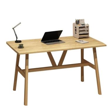 Imagem de Mesa de computador, mesa de trabalho moderna de meados do século, mesa de trabalho para escritório em casa, mesa de estudo, mesa de estudo pequena para quarto, mesa de trabalho, com pernas espessas de