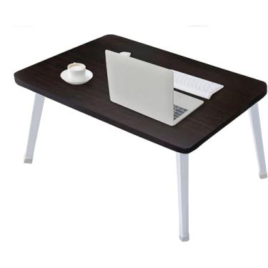 Imagem de Mesa de laptop dobrável de madeira, mesa de cama portátil em pé, bandeja de jantar para servir, suporte de leitura para notebook TV para sofá, mesa de estudante, tamanho grande, carvalho branco Preto