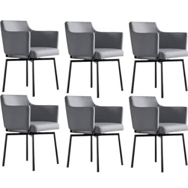 Imagem de Cadeiras de jantar giratórias de 180°, cadeira de jantar estofada ergonômica com encosto automático e apoio de braço pernas de aço carbono D 6 peças
