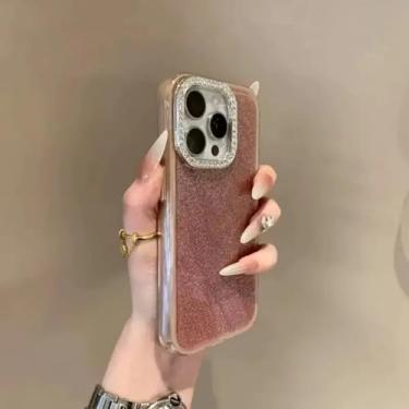 Imagem de HTVJFX Capa rígida com moldura e lente de câmera brilhante para iPhone 16 Plus (para iPhone 16 Plus/ouro rosa)